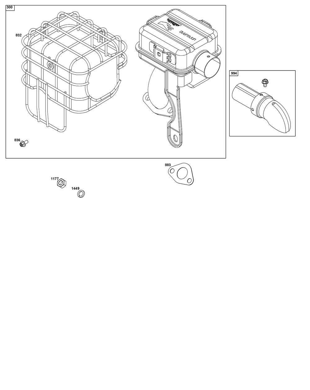 Exhaust Group Diagram and Parts List for 10V332-0041-F1  Briggs and Stratton Engine